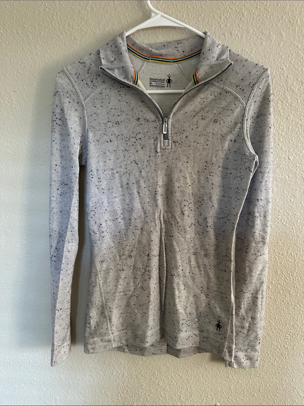 Smartwool Women’s Light Gray Speckled Quarter-Zip Pullover size medium merino